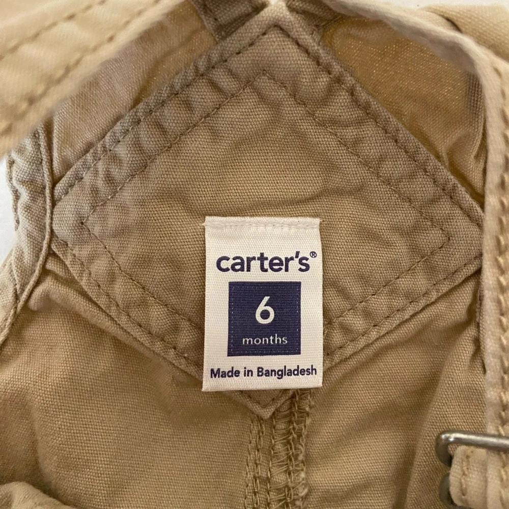 EUC Carter’s baby unisex tan‎ khaki short overalls 6 months
